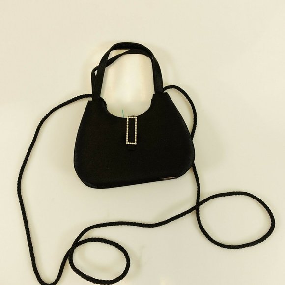 CLAIRE'S Women's Black Micro Bag‎ SMALL Sling Crossbody Trapezoid Snap Jewel - Picture 1 of 13